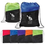 Two-Tone Poly Drawstring Backpack w/ Zipper Front Pocket 1