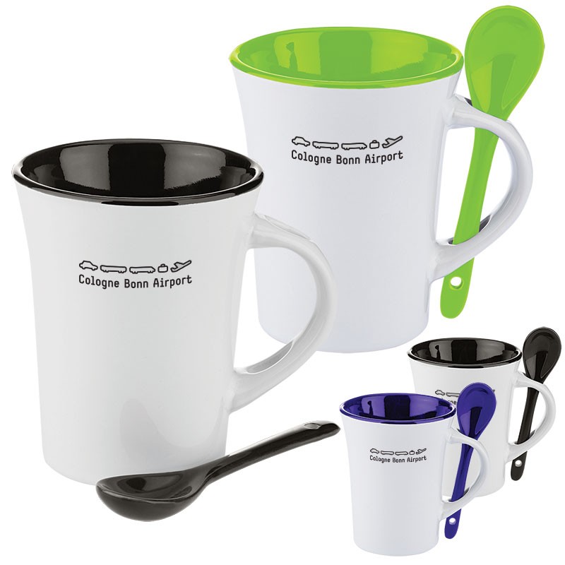 10 oz. Two-Tone Ceramic Mug with Matching Spoon